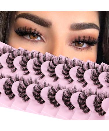 ALPHONSE Russian Lashes Clear Band False Eyelashes Natural Look D Curl Curly Fake Lashes Russian Strip Faux Mink Eyelashes 9 Pairs Pack D-Natural D-curl