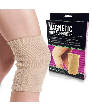 Daiwa Felicity Knee Compression Sleeve for Pain Provides Uniform Support to The Entire Knee   Magnetic Brace for Arthritis  Joint Pain  and Injury Recovery Fits Men and Women  Beige Medium (Pack of 1)