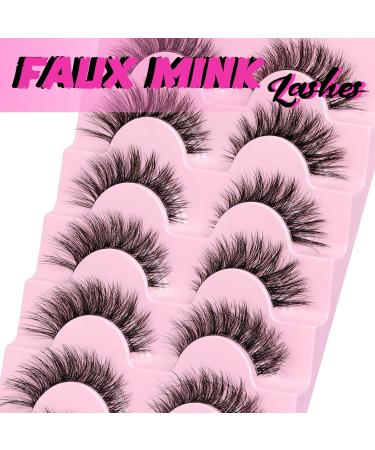 Veleasha Natural Fluffy Cat Eye Lashes | 7 Pairs C Curl 8-15mm Faux Mink Eyelashes - 100% Handmade | Soft Clear Band False Eyelashes (C01 - Buy Online on GoSupps.com