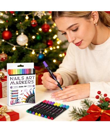 Stylos Vernis Ongles - 12 Pi ces avec des Doubles Extr mit s pour le Liner et le Doodle sur les Doigts | Stylos Dessin Ongles pour Professionnelles - Buy Online on GoSupps.com