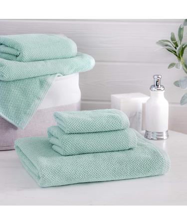 Welhome Franklin Premium | 2 Bath towels 2 Hand towels 2 Washcloths | Textured Aqua Bathroom Towels Set | Hotel & Spa Towels for Bathroom |Soft & Absorbent | 600 GSM 100% Cotton 6 Piece Bath Linen Set 6 Piece Towel Set Aqua