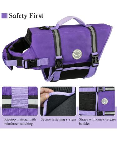 Vivaglory Ripstop Dog Rescue Vest - Enhanced Buoyancy & Visibility for Small to Medium Dogs | Purple Size S (43-53cm) - Buy Online on GoSupps.com