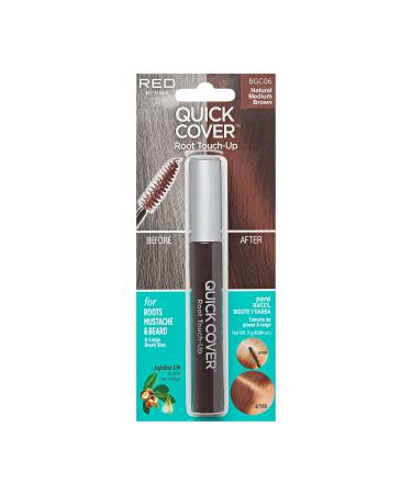 RED by Kiss Quick Cover Root Touch Up Mascara Water-Resistant Temporary Gray Concealer Cover Up Brush for Hair and Beard (Natural Medium Brown)