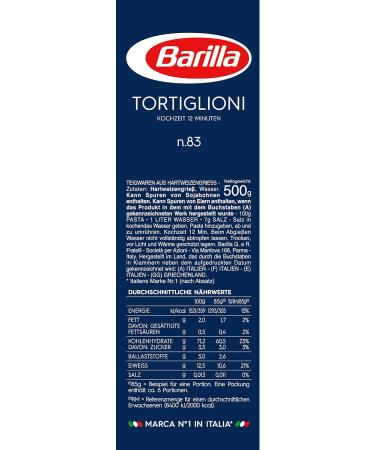 Barilla Pasta Classic Tortiglioni n.83 - High-Quality Durum Wheat Always Al Dente - 12 x 500g Pack - Buy Online on GoSupps.com