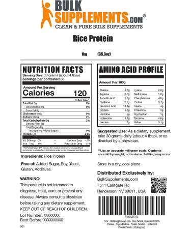 Organic Rice Protein Concentrate Powder - Vegan Plant Protein (1kg) | BulkSupplements.com - Buy Online on GoSupps.com