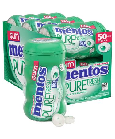Mentos Pure Fresh Sugar-Free Chewing Gum with Xylitol, Spearmint, 50 Piece Bottle (Bulk Pack of 6) Spearmint 50 Count (Pack of 6)