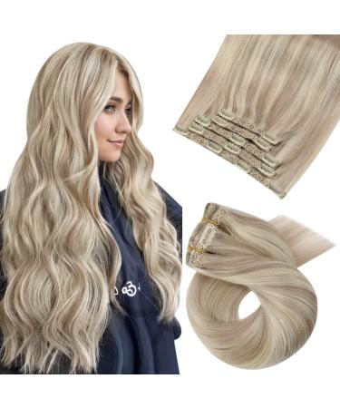 Moresoo clip extensions real hair cheap Blond Remy hair extensions clip in real hair blond strands clip in extensions real hair ashblond with blond #p18/613 5pcs 80g 30cm twice 30 cm 1.P #18/613