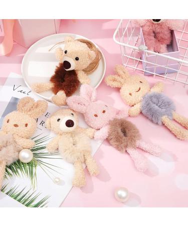 Cute Bear & Bunny Plush Hair Scrunchies Set - 6 Pieces | Animal Hair Ties for Women & Girls - Buy Online on GoSupps.com