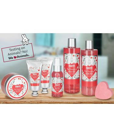 BRUBAKER 8-Piece Bath & Shower Set - Strawberry Sweet Love Gift Set in Decorative Wooden Basket - Pink Flower Design - Buy Online on GoSupps.com