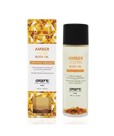 EXSENS Amber Jojoba Crystal Infused Moisturizing Body Oil Great for Skin & Hair Certified Organic Vegan Paraben Free Non GMO Natural Fragrance 100 ml - 3.8 fl.oz