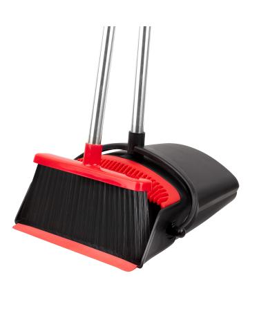 Broom and Dustpan Set - Strongest NO MORE TEARS 80% Heavier Duty - Upright Standing Dust Pan with Extendable Broomstick for Easy Sweeping - Easy Assembly Great Use for Home Kitchen Room Office Lobby