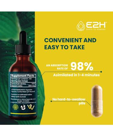 E2H Vegan Liquid Iodine - Thyroid Support and Cognitive Function - Boost Your Metabolism and Energy Levels - Vegan - Non-GMO (2 Bottles) 1 Fl Oz (Pack of 2) - Buy Online on GoSupps.com