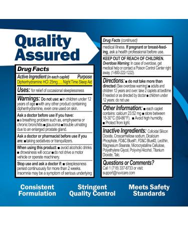 NUVICARE Nighttime Sleep Aid with Diphenhydramine HCl 25 mg Non Habit Forming Regular Strength Sleeping Pills for Adults 200 Caplets - Pack Of 2 - Buy Online on GoSupps.com
