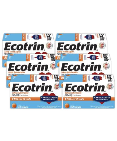 Ecotrin Safety Coated Enteric Aspirin 81 mg Low Strength Tablets 150 ea | Pack of 6