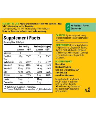 Nature Made Vision with AREDS 2 Formula Eye Vitamins- Lutein, Zeaxanthin, Vitamins C & E, Zinc, Copper - 60 Softgels - Buy Online on GoSupps.com