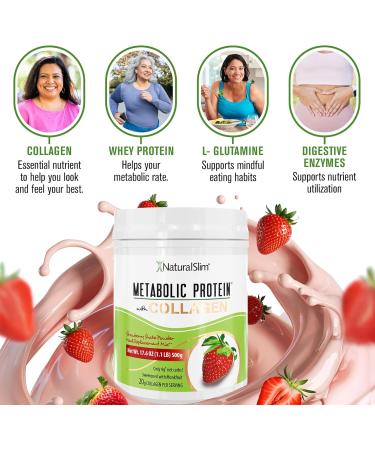 NaturalSlim Metabolic Protein Powder with Collagen whey protein powder shake Hydrolyzed Collagen with L-Glutamine for Metabolic Support Digestion Skin Joints & Muscle Low Carb 17.06oz Strawberry Strawberry With Collagen - Buy Online on GoSupps.com