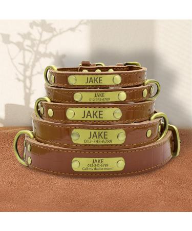 Senristar Personalized Leather Dog Collar - Engraved Name Tag Durable & Stylish for All Sizes (L Brown) - Buy Online on GoSupps.com