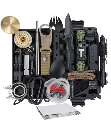 Survival kit emergency survival equipment with camping accessories survival outdoor equipment with flashlight flint for camping adventure hiking personalized gifts for father men dad 20 in 1