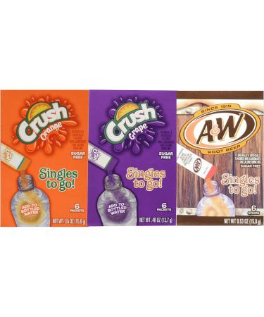On the Go Variety Pack 1 box(6 packs of 2 servings) of each flavor - Crush Orange Crush Grape A&W Root Beer