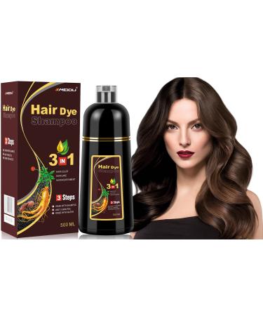 TUEXCIRA Dark Brown Hair Dye Shampoo 3 in 1 for Gray Hair  500mL Easy Black Dye  Instant - 100% Grey Coverage  MEIDU Herbal Color Coloring Minutes Women Men  17.6 Fl Oz