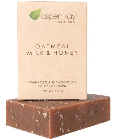 Aspen Kay Naturals Handmade Oatmeal Soap Bar for Face & Body  Made with Organic Raw Honey, Goats Milk, Organic Shea Butter - Exfoliating Soap  For All Skin Types - Made in the USA 4.5 oz 1 Pack