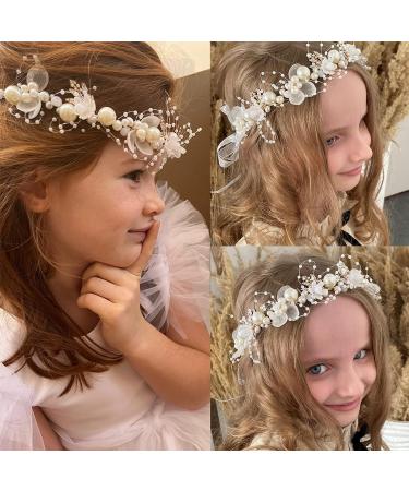 Wedding Flower Girl Headpiece Set | Bridal Hair Vines | Princess Hair Accessory | Rhinestone Pearl Headband for Women & Girls | Perfect for Communion, Wedding, Prom & Photography - Buy Online on GoSupps.com