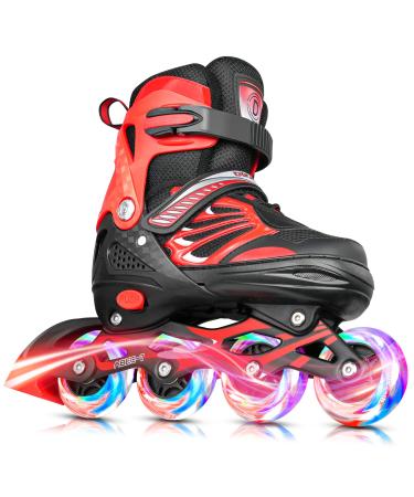 Black/Blue/Red Adjustable Inline Skates Boys Girls Kids Women Men Size,Light Up Adult Roller Blades Skates for Women Outdoor and Indoor Medium- Big kid (2-4.5) Red
