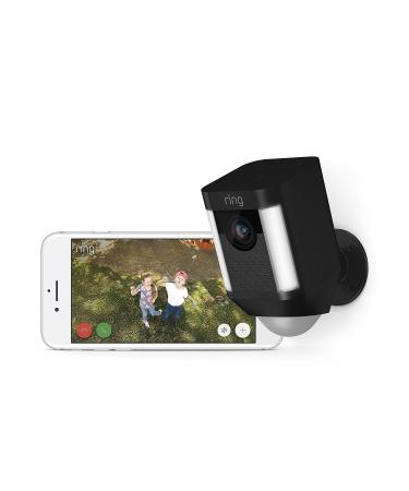 Certified Refurbished Ring Spotlight Cam Wired: Plugged-in HD security camera with built-in spotlights  two-way talk and a siren alarm  Black  Works with Alexa - Buy Online on GoSupps.com