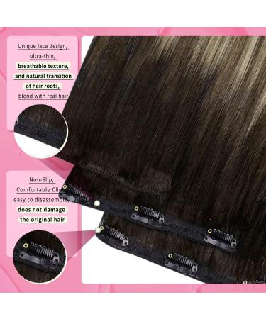 Youngsee Real Hair Extensions - Ombre Clip-In Balayage - Dark Brown to Ash Blonde - 35cm Human Hair - 120g (7 PCS) #4/18/4 - Buy Online on GoSupps.com