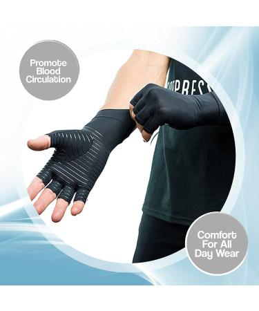 Hotcakes Copper-Infused Arthritis Support Gloves for Men and Women - Fingerless Compression Gloves for Carpal Tunnel and Pain Relief - Ergonomic Copper Gloves (L) - Buy Online on GoSupps.com