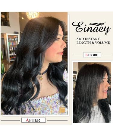 Einaey Clip in Hair Extensions - 4PCS Natural Black Full Head 20 Inch Long Wavy Double Weft Hairpieces for Women - Thick Fiber - Black 20 Inch - Buy Online on GoSupps.com