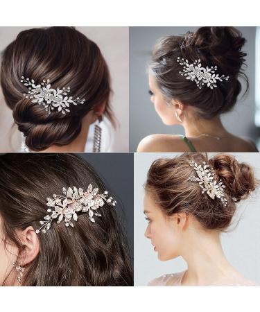 Wedding Hair Clip Rhinestone Bridal Hair Accessories Flower Hair Clip for Bride Bridesmaid Silver Handmade Flower Hair Pins Head Pieces for Women and Girls Hair Piece (Sliver) - Buy Online on GoSupps.com