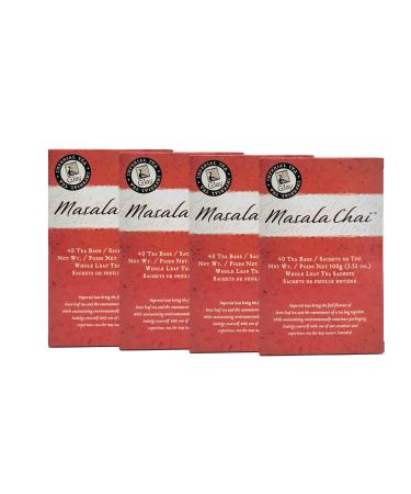 Masala Chai Tea Bags | 40 Whole Leaf Tea sachets | pack of 4 40 Count (Pack of 4) Masala Chai