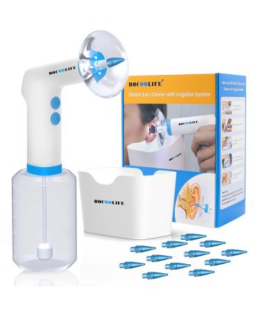 Ear Wax Removal Kit BOCOOLIFE Electric Ear Irrigation Tool Ear Ear Irrigation Flushing System Wax Cleaner Kit  Ear Flush Washer for Adults  4 Pressure Levels  Extra 12 Ear Tips & Ear Basin White With Blue