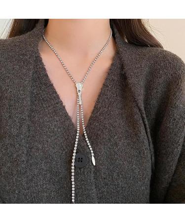 Shop OralGos Fashionable Sweater Chain with Zipper & Sparkling Zirconia - Perfect Jewelry Accessory for Parties | International Shipping Available - Buy Online on GoSupps.com
