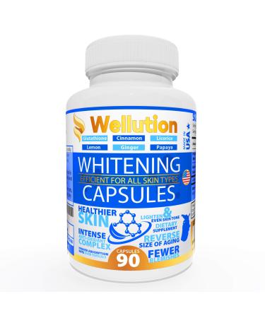 Whitening Pills for Skin - 90 caps - Herbal Supplement -3 Times Better Than glutathione - Focus on Clear Glossy Brightening and Smoothy Skin Support - Dark Spot Remover Acne & Acne Scar Remover 90 Count (Pack of 1