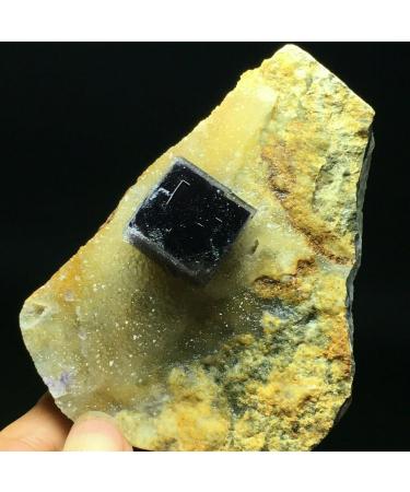 225gNatural Purple Cube Fluorite & Yello Quartz Crystal Cluster Specimen Crystal Cluster