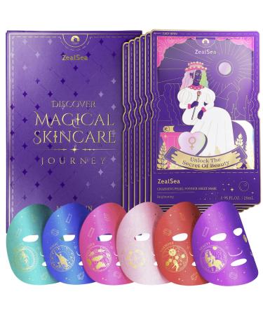 ZealSea Hydrating Face Masks Skincare - Moisturizing Facial Sheet Masks Beauty Set with Collagen Hyaluronic Acid & Diamond Powder for Women Skin Care - Anti Aging Facemasks Kit 6 Pack