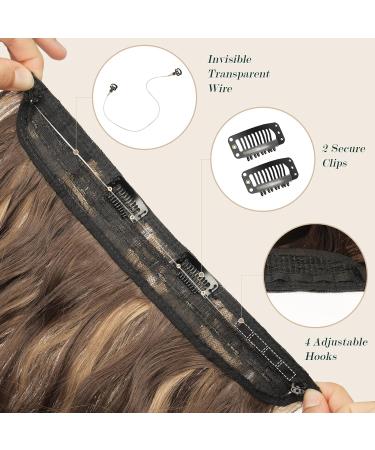 FESHFEN Invisible Wire Hair Extensions - 16 Long Wavy Synthetic Hairpieces for Women - Adjustable Size with Clips - Honey Blonde/Light Brown - Buy Online on GoSupps.com