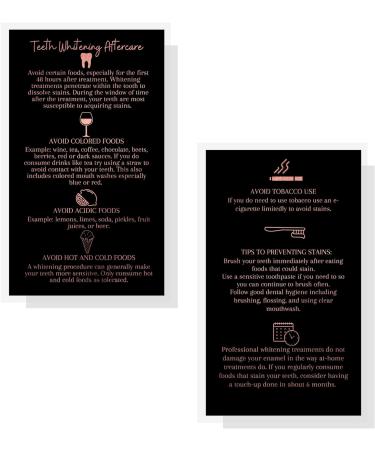 Teeth Whitening Aftercare Cards - Pack of 50 | 2x3.5 inch Double Sided Business Cards | Wallet Size | Black & Rose Gold Glitter - Buy Online on GoSupps.com