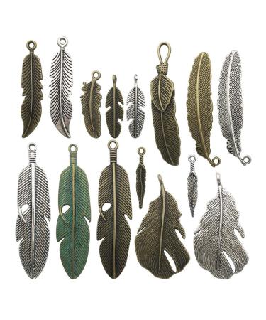 ZFBB100g Feather Charms Collection - Antique Silver Bronze Patina Big Goose Bird Plume Plumage Pinion Wing Feather Metal Pendants for Jewelry Making DIY Findings (HM17)