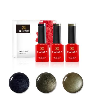 Bluesky Gel Nail Polishes Gunmetals Overtly Onyx 80540 Steel Gaze 80560 Gravel A029 3 x 5ml Grey Silver Black (Requires Curing Under UV/LED Lamp) Gunmetals 5.00 ml (Pack of 3)