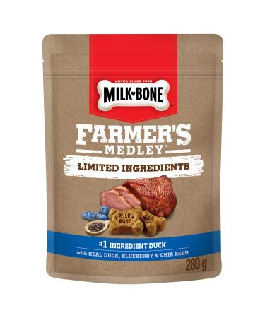 Milk-Bone Farmer's Medley Limited Ingredient Natural Dog Treats with Real Duck Blueberry & Chia Seed 280g Bags (Pack of 4) Duck 70 g (Pack of 4)