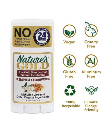 Nature's Gold Natural Hypoallergenic Aluminum-Free Deodorant | Aloe Vera Infused | Safe for Sensitive Skin | Stain-Free | Jasmine & Cedarwood Scent | Includes Free Organic Lip Balm - Buy Online on GoSupps.com