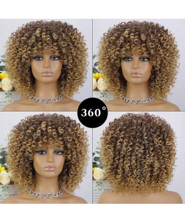 AISI QUEENS Short Kinky Curly Afro Wig for Black Women - Brown Mixed Blonde Synthetic Heat Resistant Wig with Cap - Buy Online on GoSupps.com