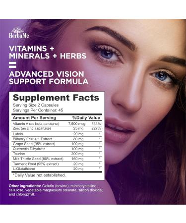 HerbaMe Eye Vitality - Eye Vitamins Supplement | Supports Vision & Macular Health | With Lutein, Bilberry, Zinc & More | 90 Capsules - Buy Online on GoSupps.com