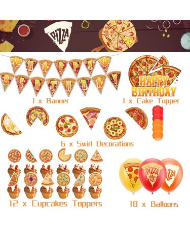 Pizza Party Decorations Includes Happy Birthday Banner Hanging Swirls Cake Topper Cupcake Toppers Balloons for Pizza Birthday Party Supplies - Buy Online on GoSupps.com