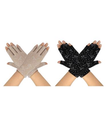 Maoxintek drive gloves for women UV protection thin fingerless sun protection gloves short and non-slip especially for girls lady summer outdoor cycling fishing (2 pairs) black khaki