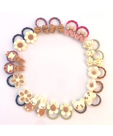 Baby Toddler Hair Ties Girl Hair Clip Hair Accessories Kids Rubber Bands Hairpins Hair Bows YOOZI No Damage Ponytail Holder for Newborn Girls (Cartoon Hair Ring Set (Beige))