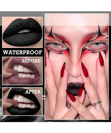 2PCS Black Matte Lip Liner & Lipstick Set - Waterproof Long-Lasting Highly Pigmented Velvet Gloss for Halloween Cosplay & Goth Makeup - Buy Online on GoSupps.com